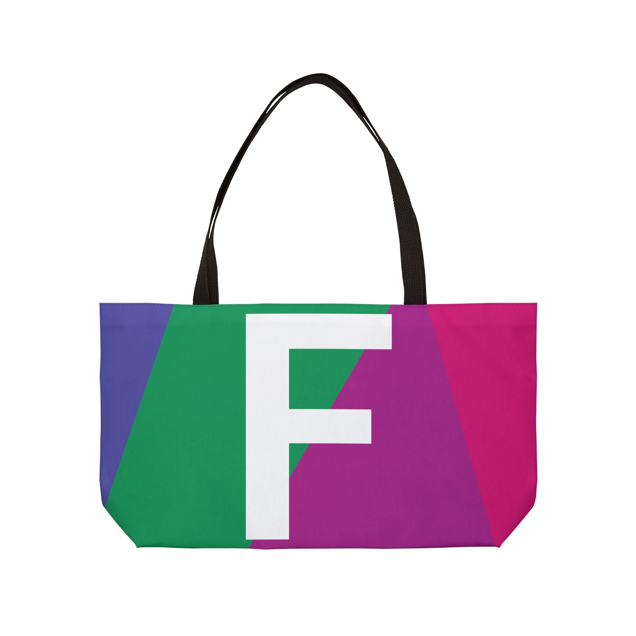 Personalized 'F' Colorblock Tote Bag — Monogram Weekender Tote