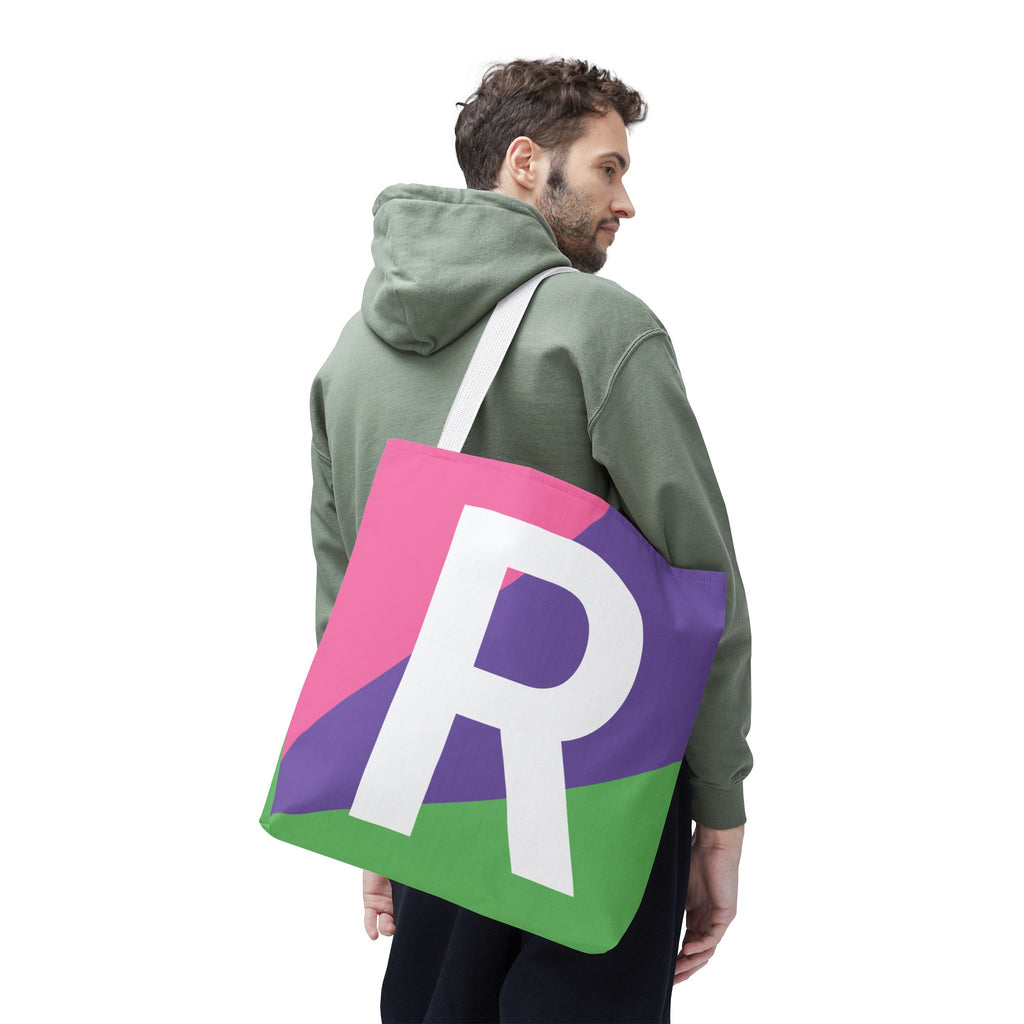 Monogram 'R' Colorblock Tote Bag — Personalized Initial R Shoulder Tote
