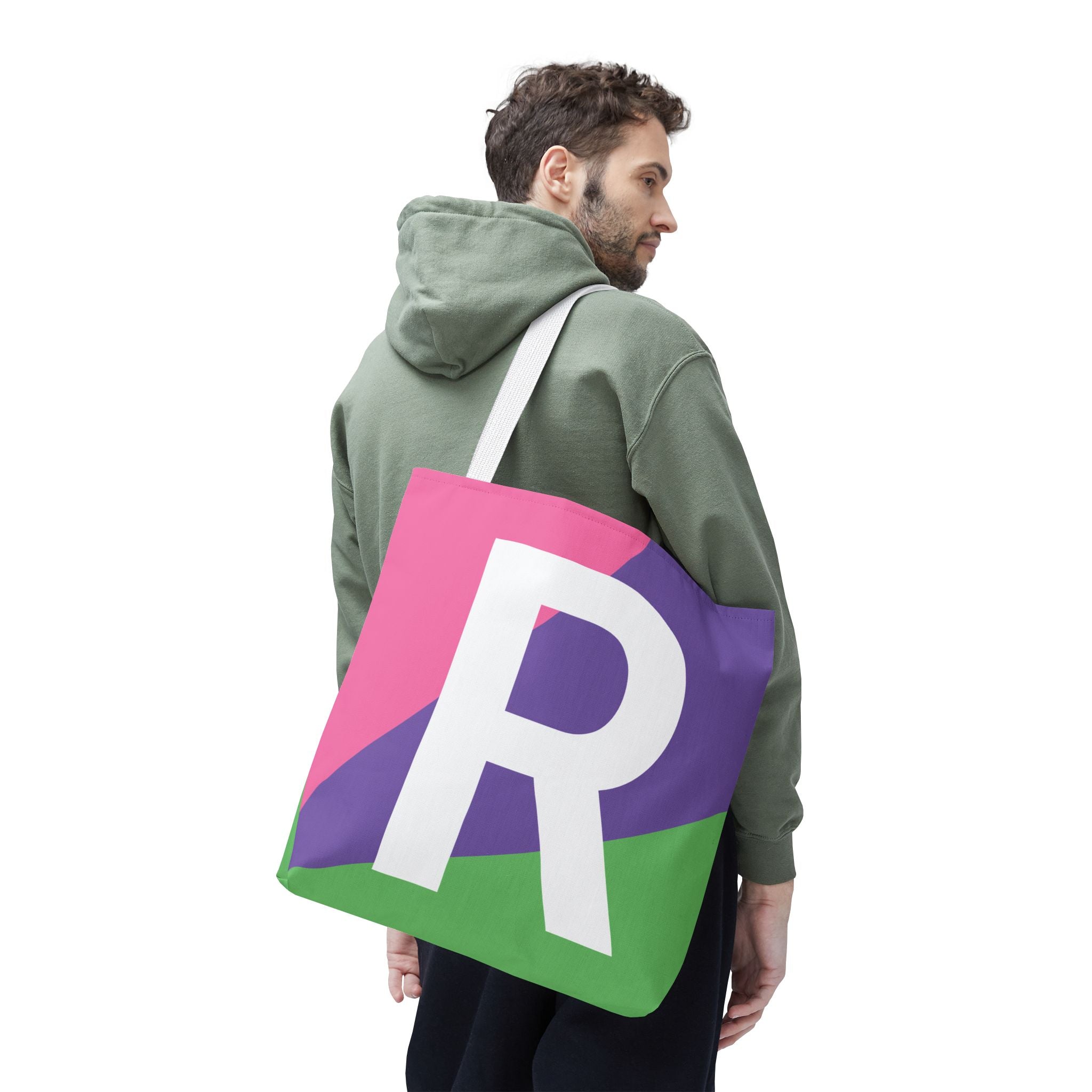 Monogram 'R' Colorblock Tote Bag — Personalized Initial R Shoulder Tote