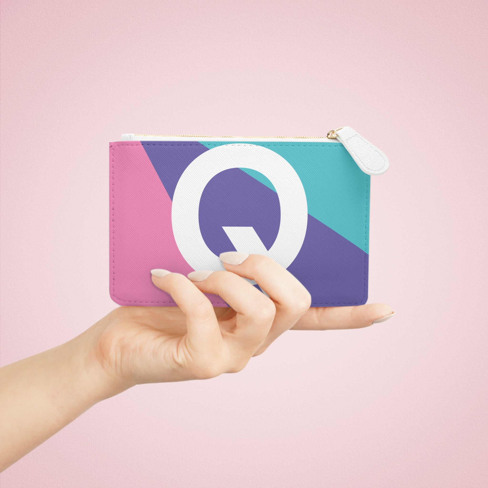 Initial Q Mini Clutch — Colorblock Monogram Wristlet Wallet