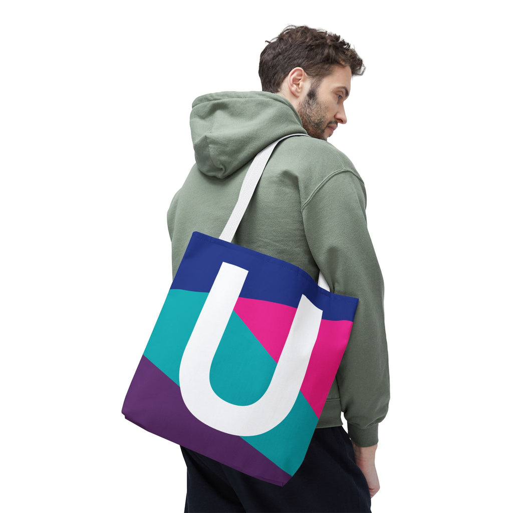 Monogram 'U' Colorblock Tote Bag — Personalized Initial U Shoulder Tote