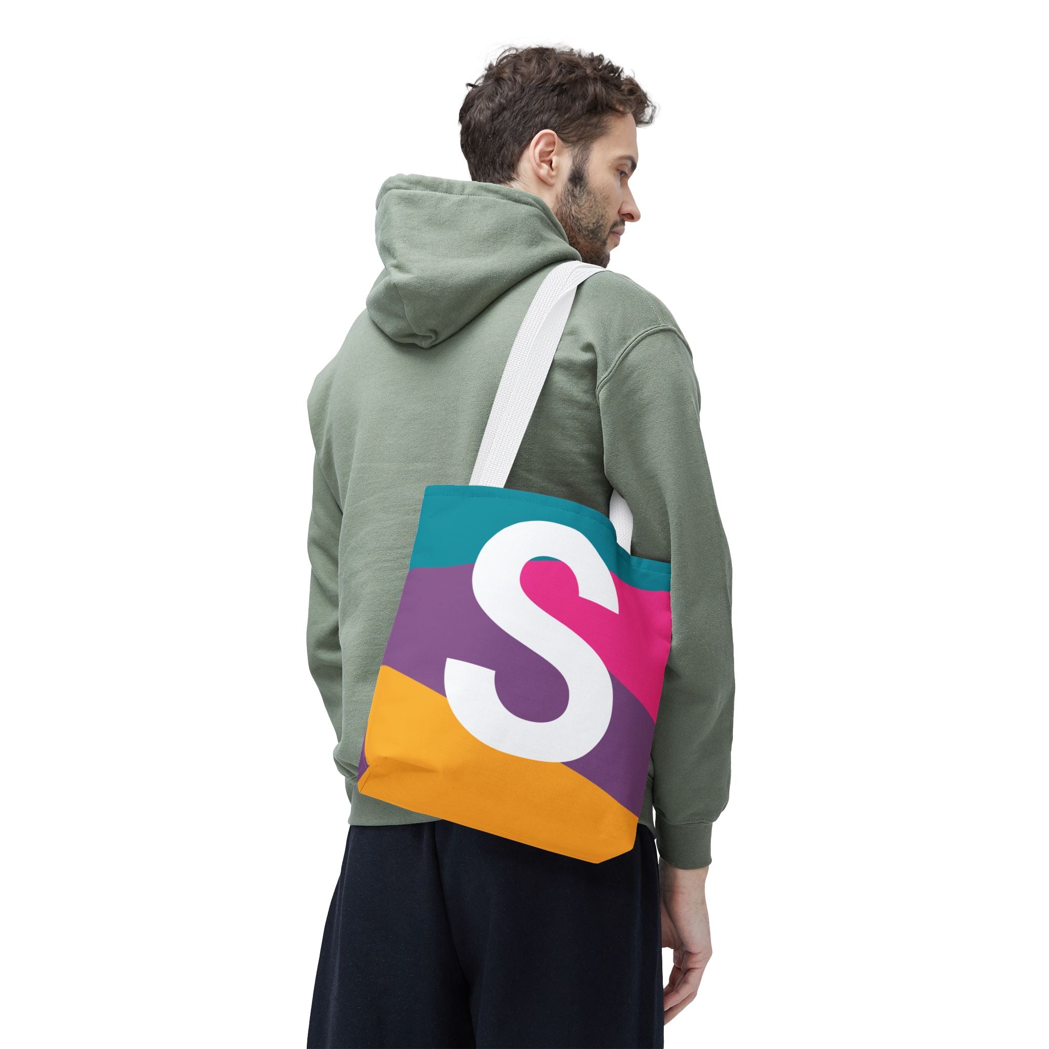 Monogram 'S' Colorblock Tote Bag — Personalized Initial S Shoulder Tote