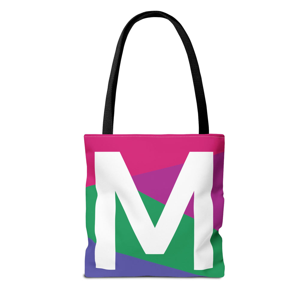 Monogram 'M' Colorblock Tote Bag — Personalized Initial M Shoulder Tote