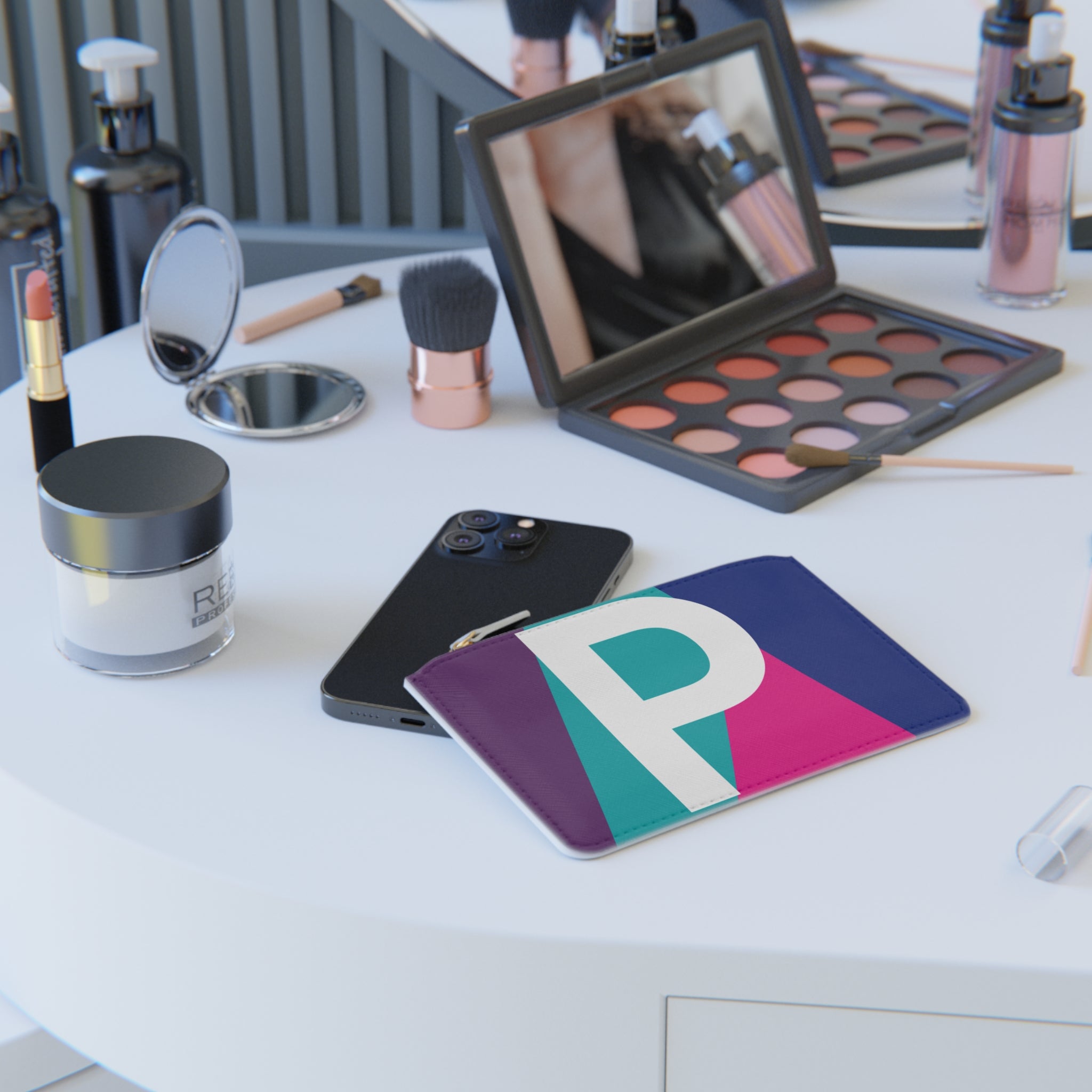 Initial P Mini Clutch — Colorblock Monogram Wristlet Wallet