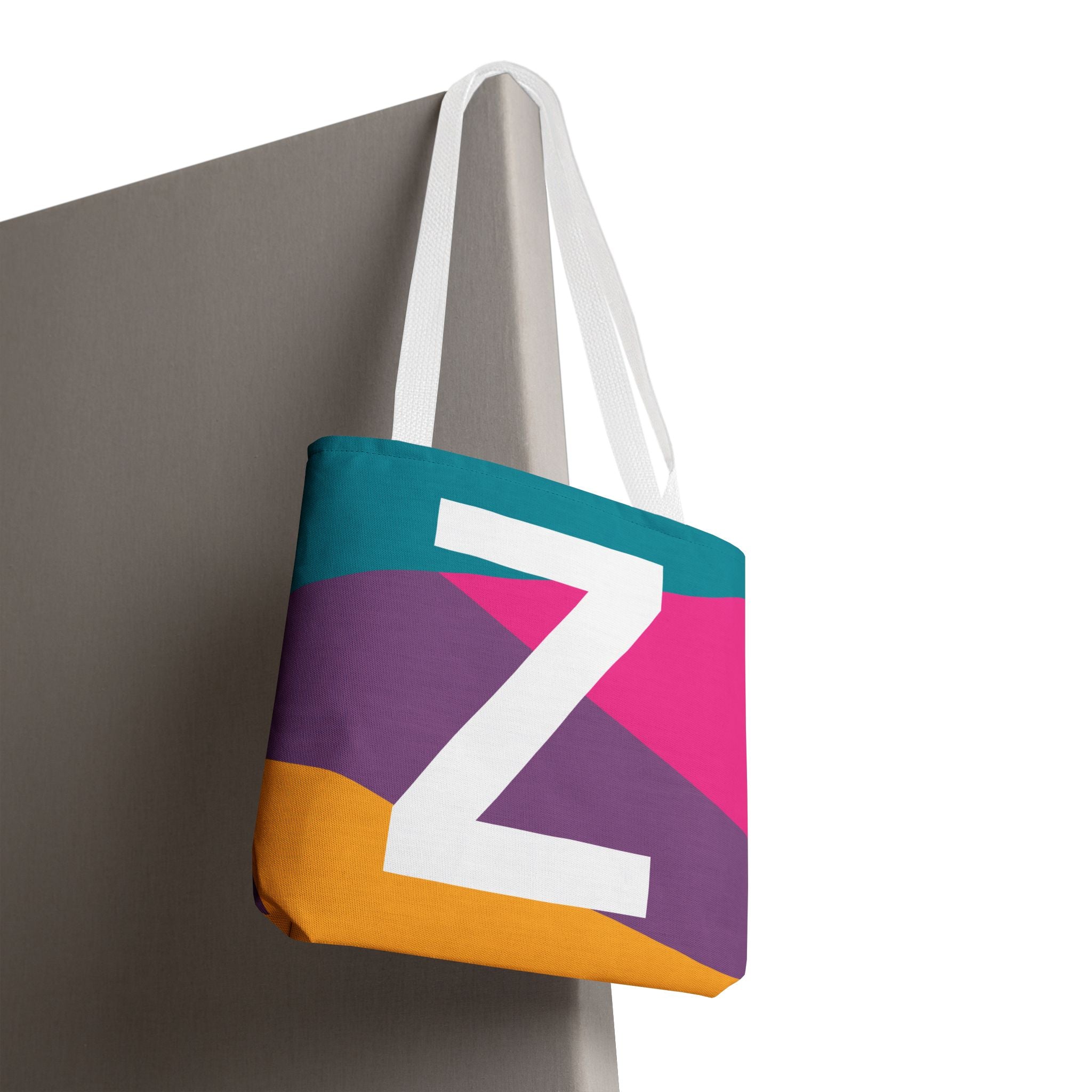 Monogram 'Z' Colorblock Tote Bag — Personalized Initial Z Shoulder Tote