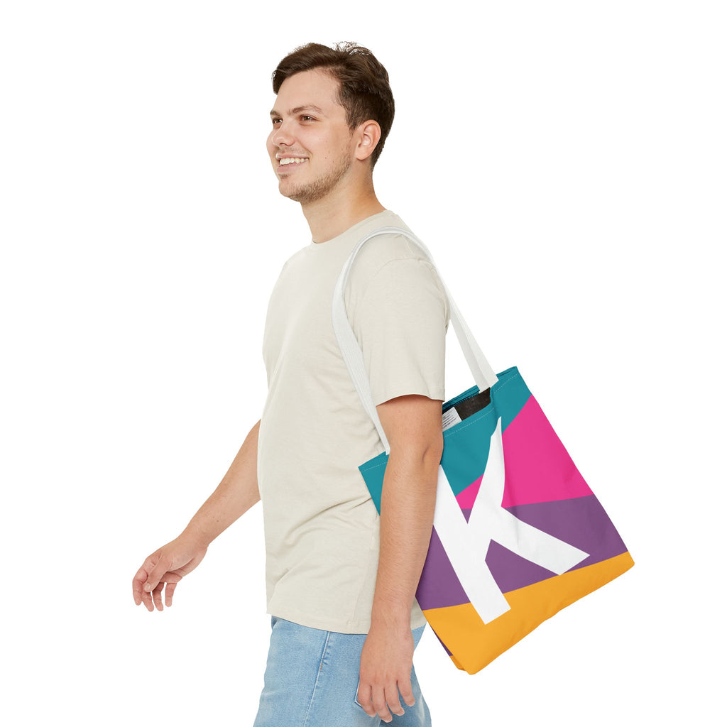 Monogram 'K' Colorblock Tote Bag — Personalized Initial K Shoulder Tote