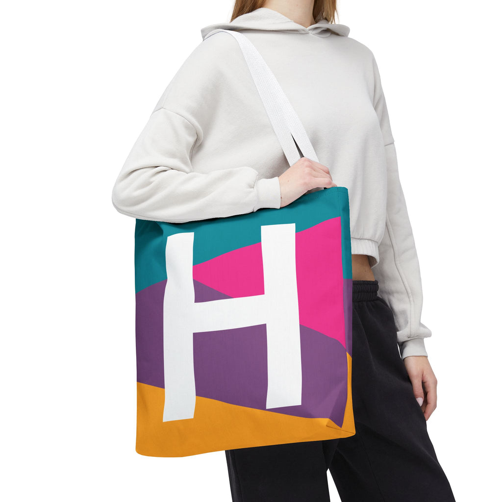 Monogram 'H' Colorblock Tote Bag — Personalized Initial H Shoulder Tote
