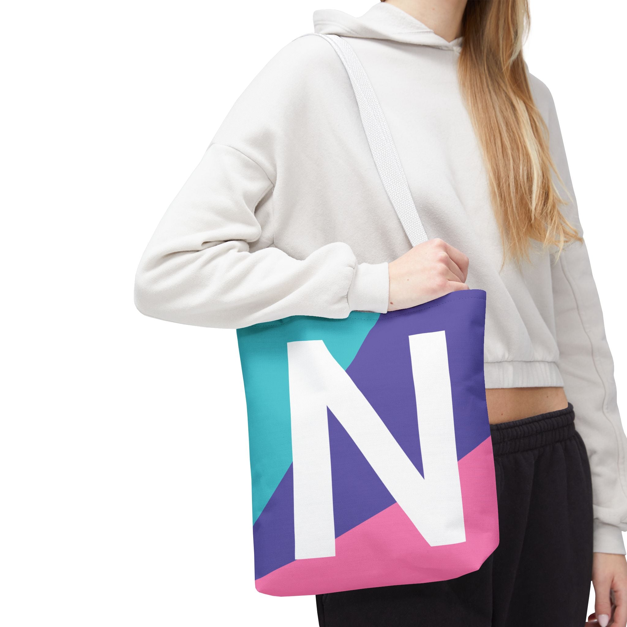 Monogram 'N' Colorblock Tote Bag — Personalized Initial N Shoulder Tote
