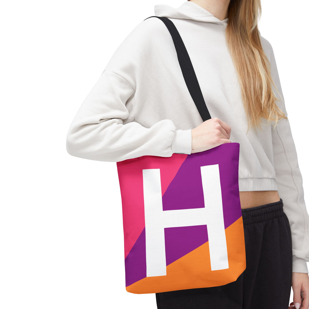 Monogram 'H' Colorblock Tote Bag — Personalized Initial H Shoulder Tote