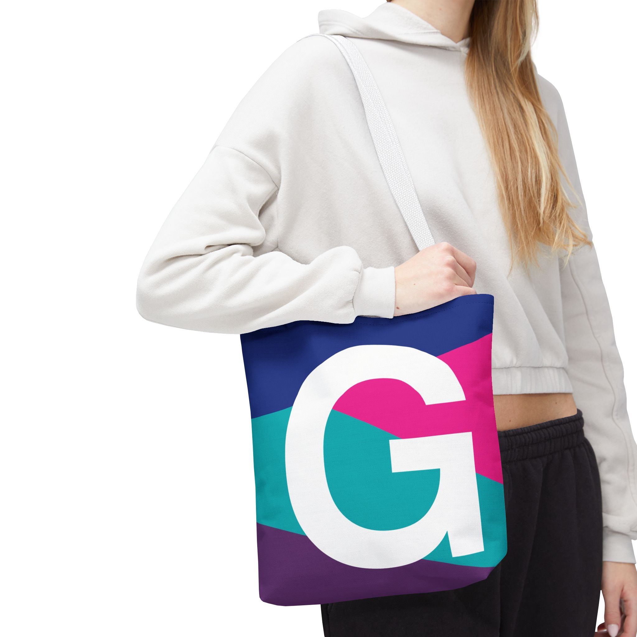 Monogram 'G' Colorblock Tote Bag — Personalized Initial G Shoulder Tote