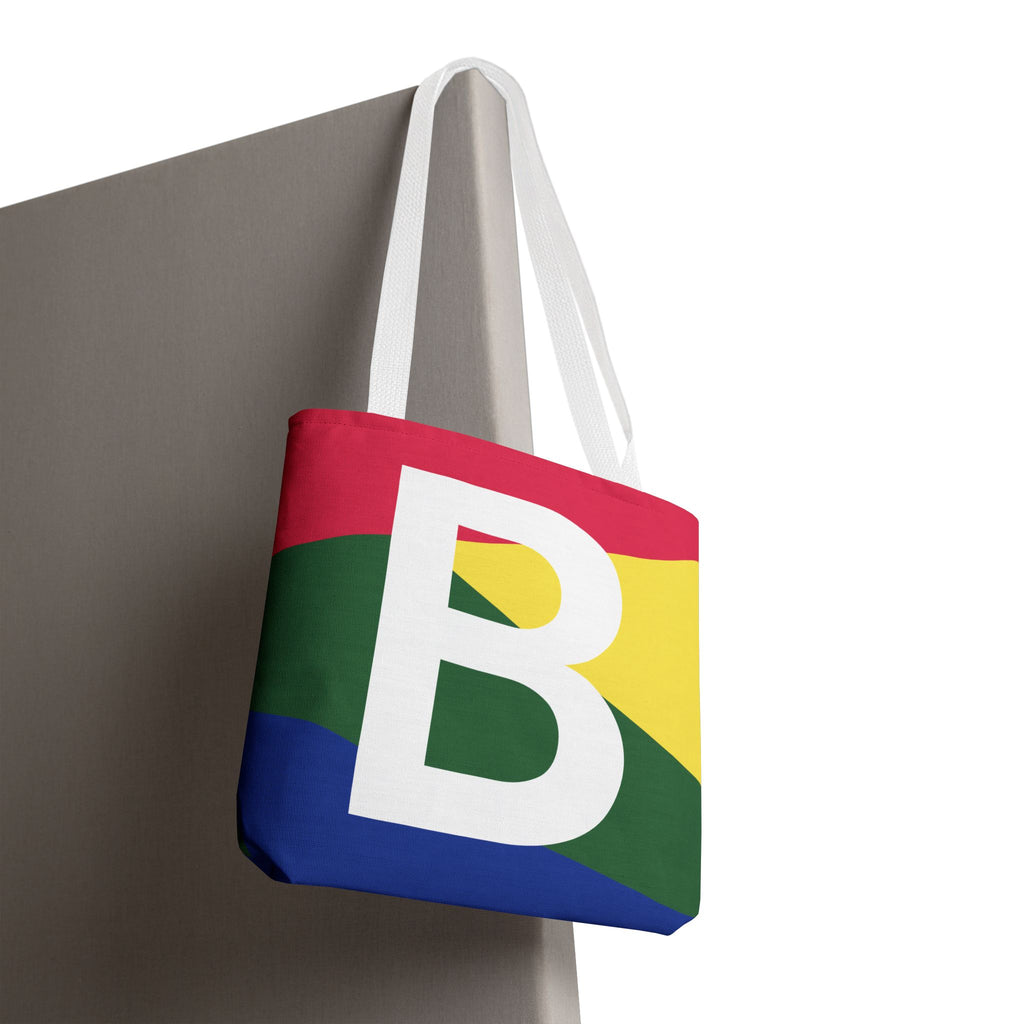 Monogram 'B' Colorblock Tote Bag — Personalized Initial B Shoulder Tote