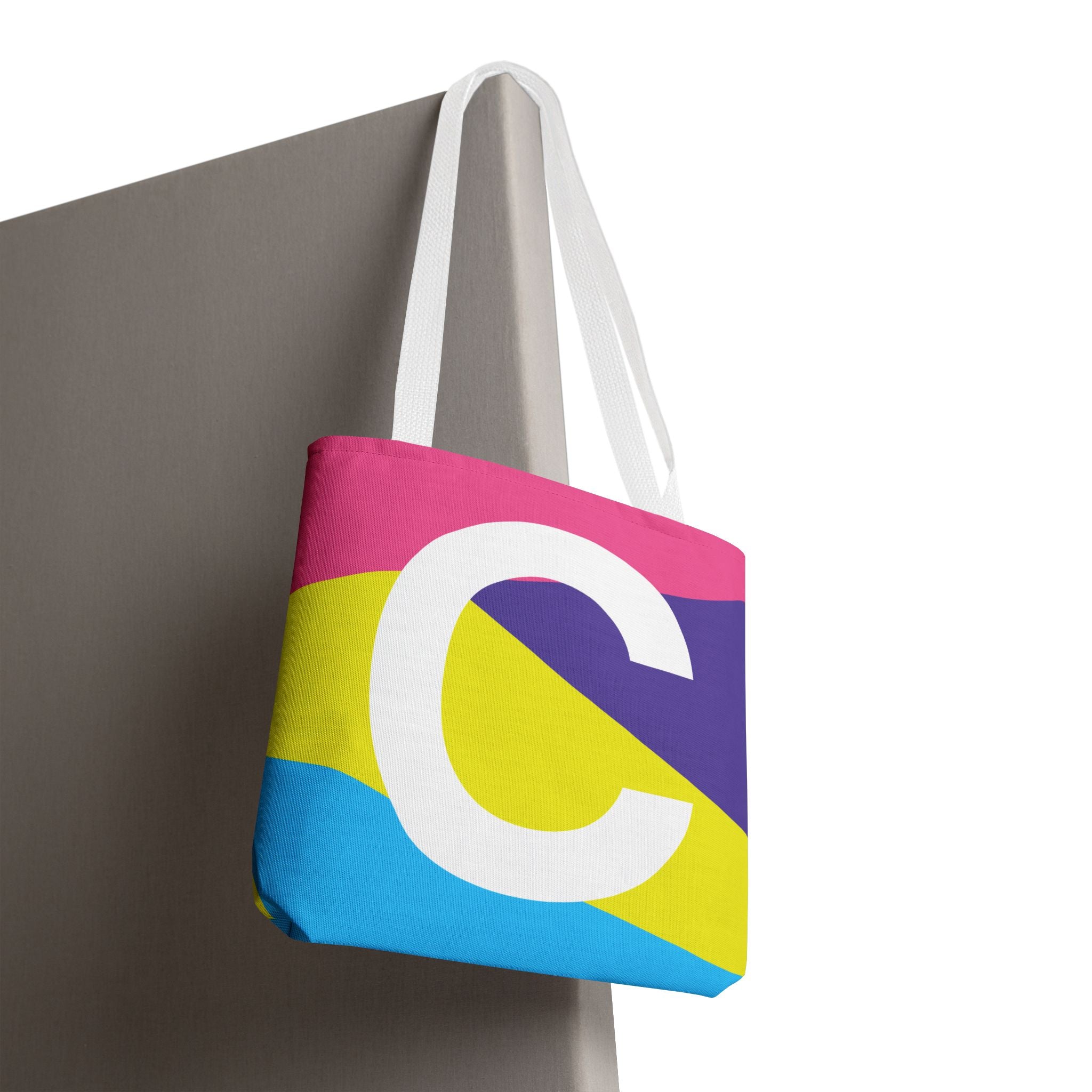 Monogram 'C' Colorblock Tote Bag — Personalized Initial C Shoulder Tote