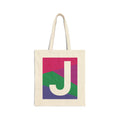 Initial J Colorblock Canvas Tote Bag — Monogram Letter J Reusable Grocery Tote