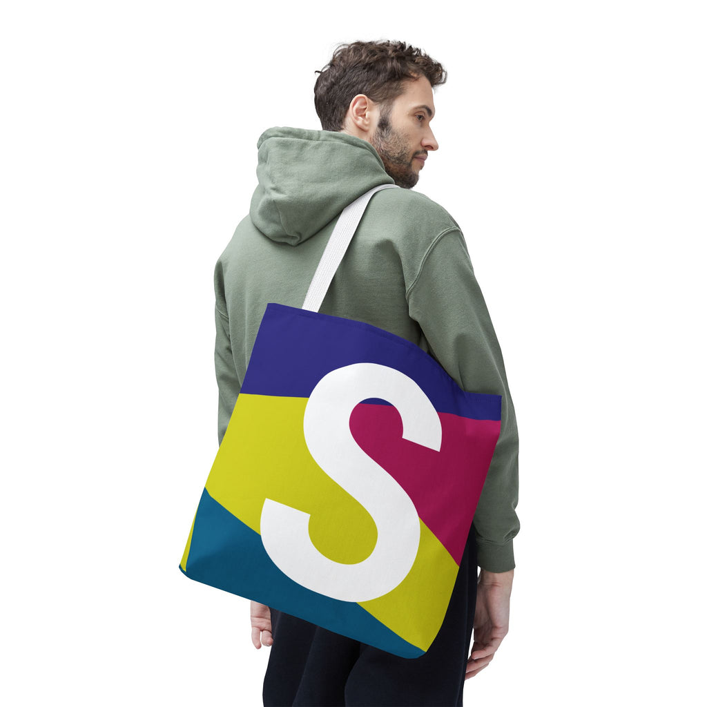 Monogram 'S' Colorblock Tote Bag — Personalized Initial S Shoulder Tote
