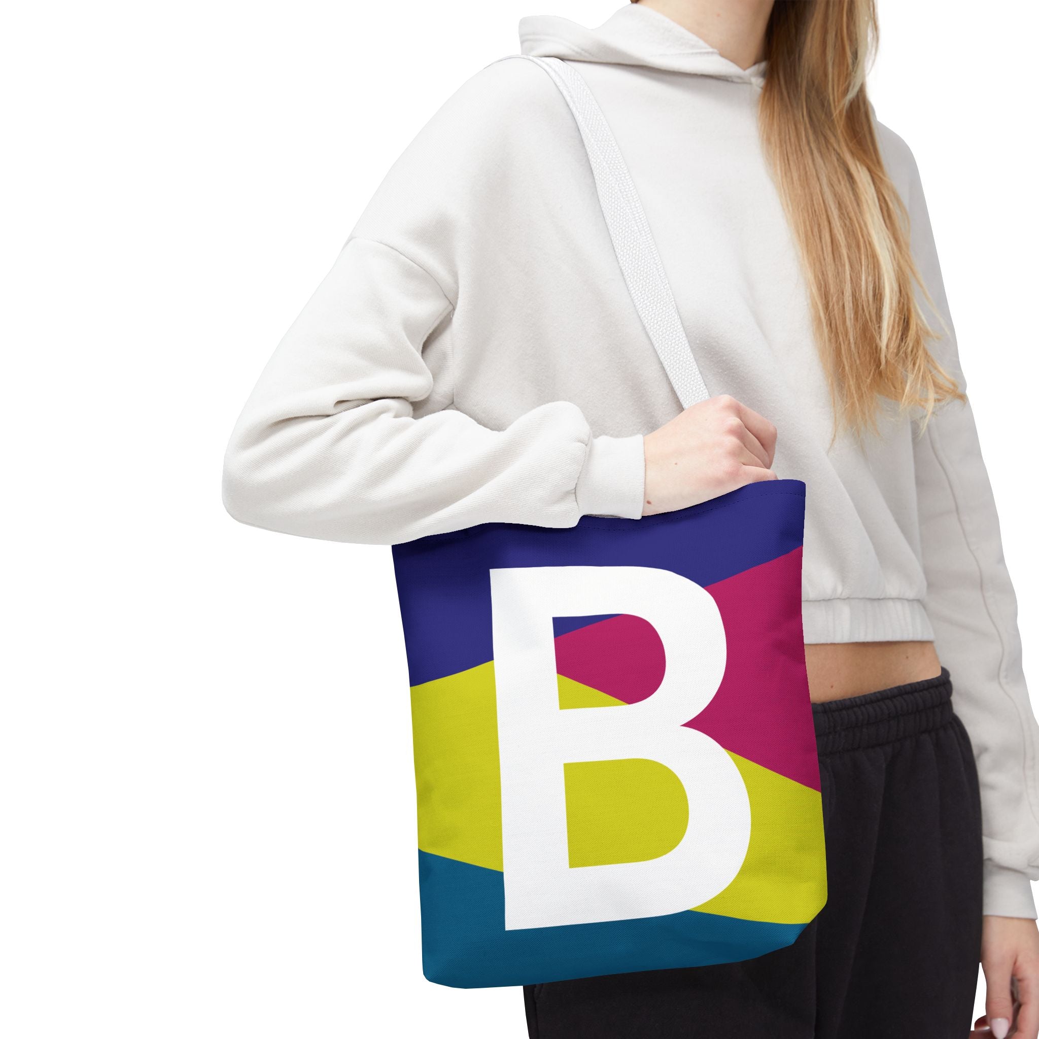 Monogram 'B' Colorblock Tote Bag — Personalized Initial B Shoulder Tote