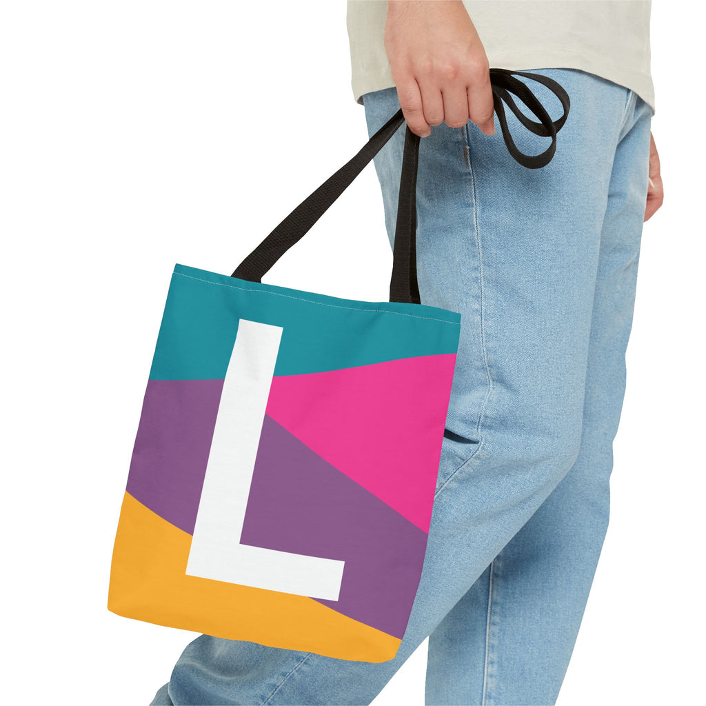 Monogram 'L' Colorblock Tote Bag — Personalized Initial L Shoulder Tote