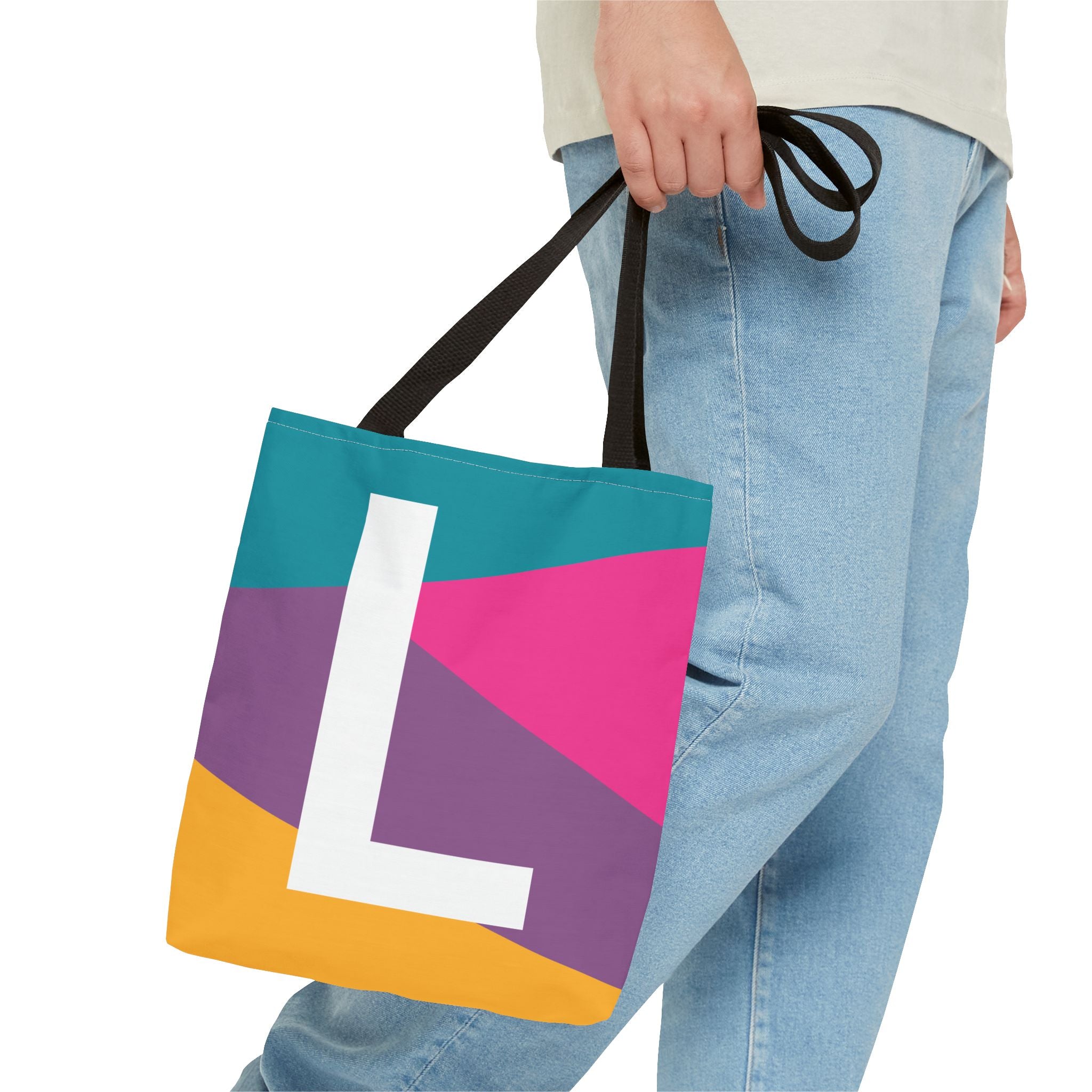 Monogram 'L' Colorblock Tote Bag — Personalized Initial L Shoulder Tote