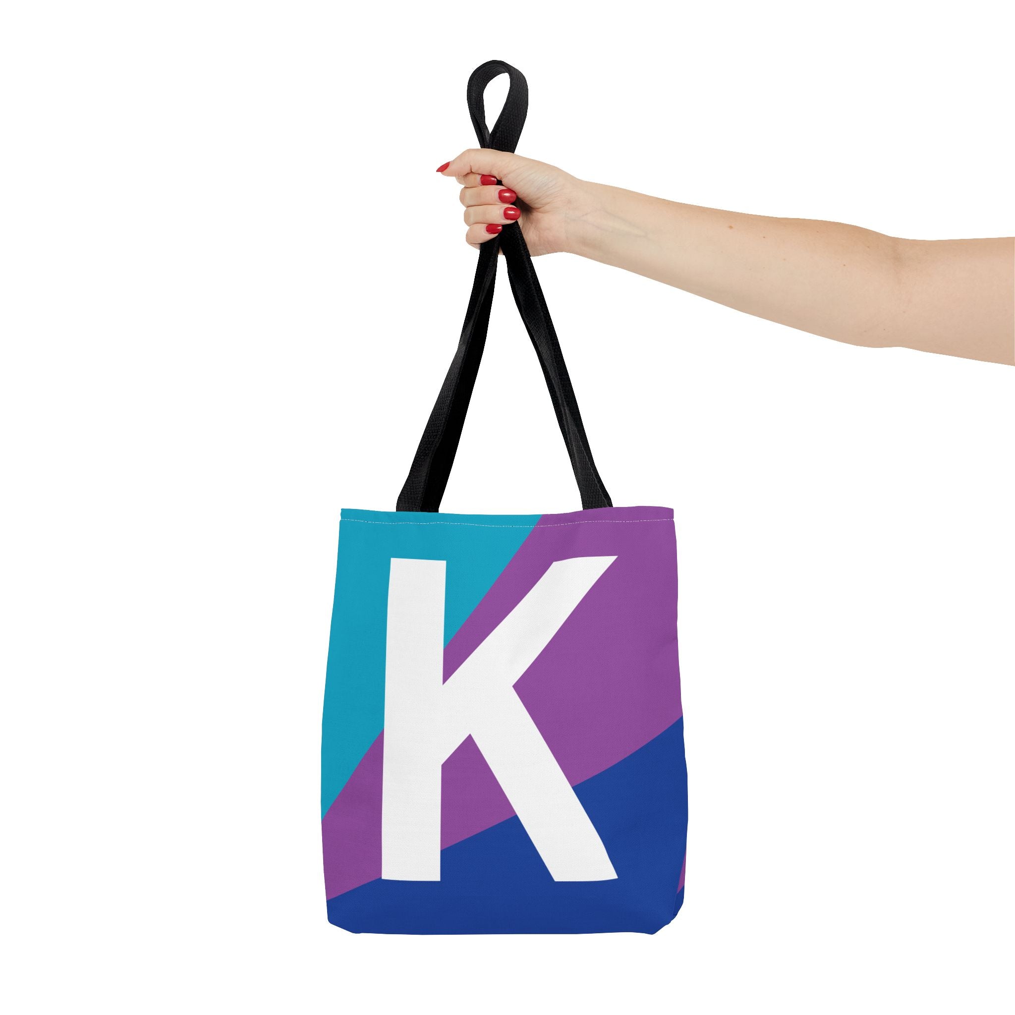 Monogram 'K' Colorblock Tote Bag — Personalized Initial K Shoulder Tote