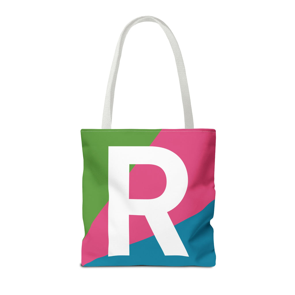 Monogram 'R' Colorblock Tote Bag — Personalized Initial R Shoulder Tote