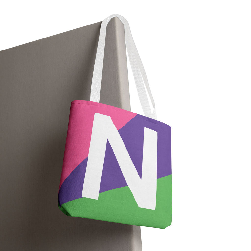 Monogram 'N' Colorblock Tote Bag — Personalized Initial N Shoulder Tote
