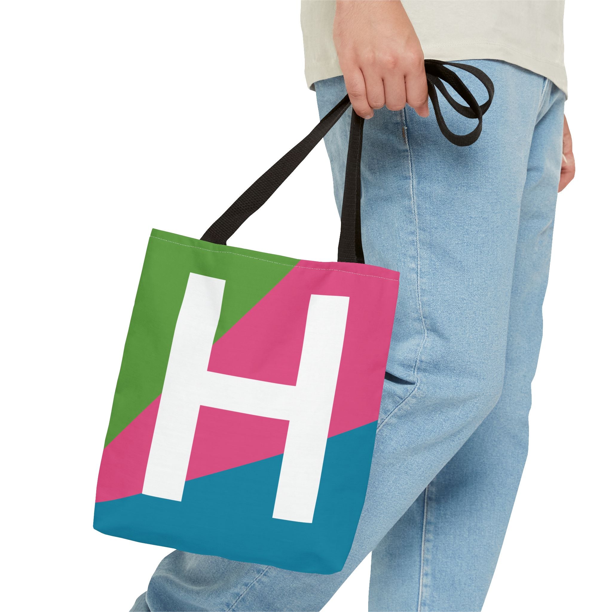 Monogram 'H' Colorblock Tote Bag — Personalized Initial H Shoulder Tote