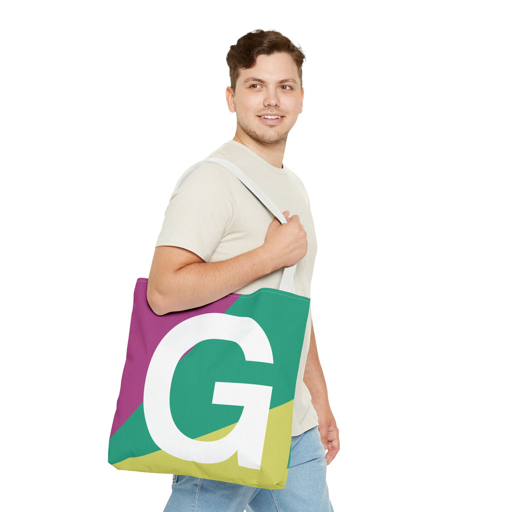 Monogram 'G' Colorblock Tote Bag — Personalized Initial G Shoulder Tote