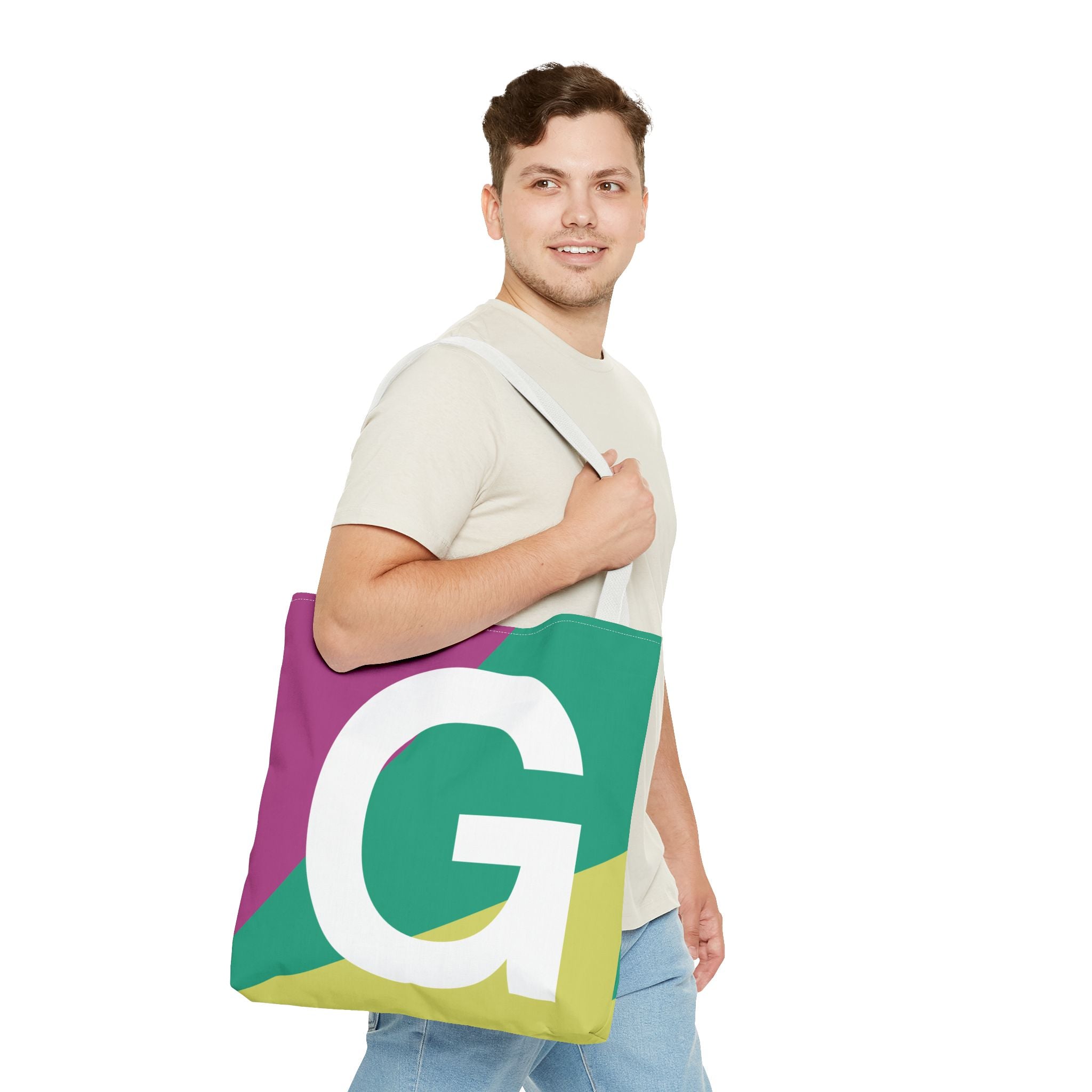 Monogram 'G' Colorblock Tote Bag — Personalized Initial G Shoulder Tote