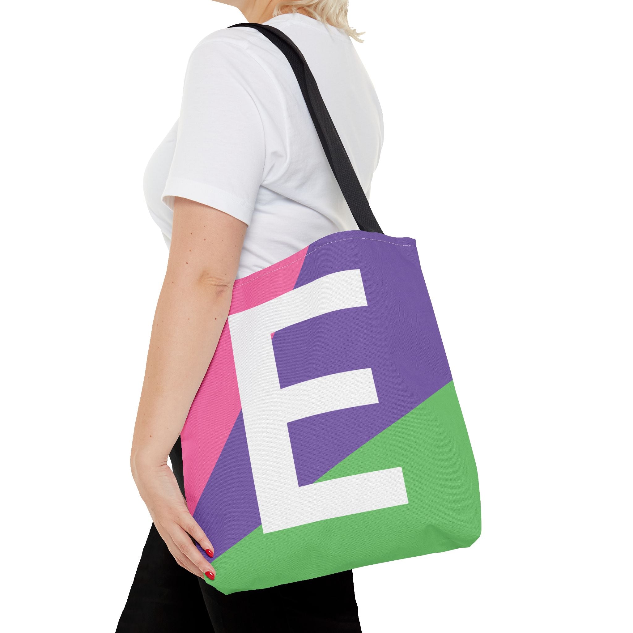 Monogram 'E' Colorblock Tote Bag — Personalized Initial E Shoulder Tote