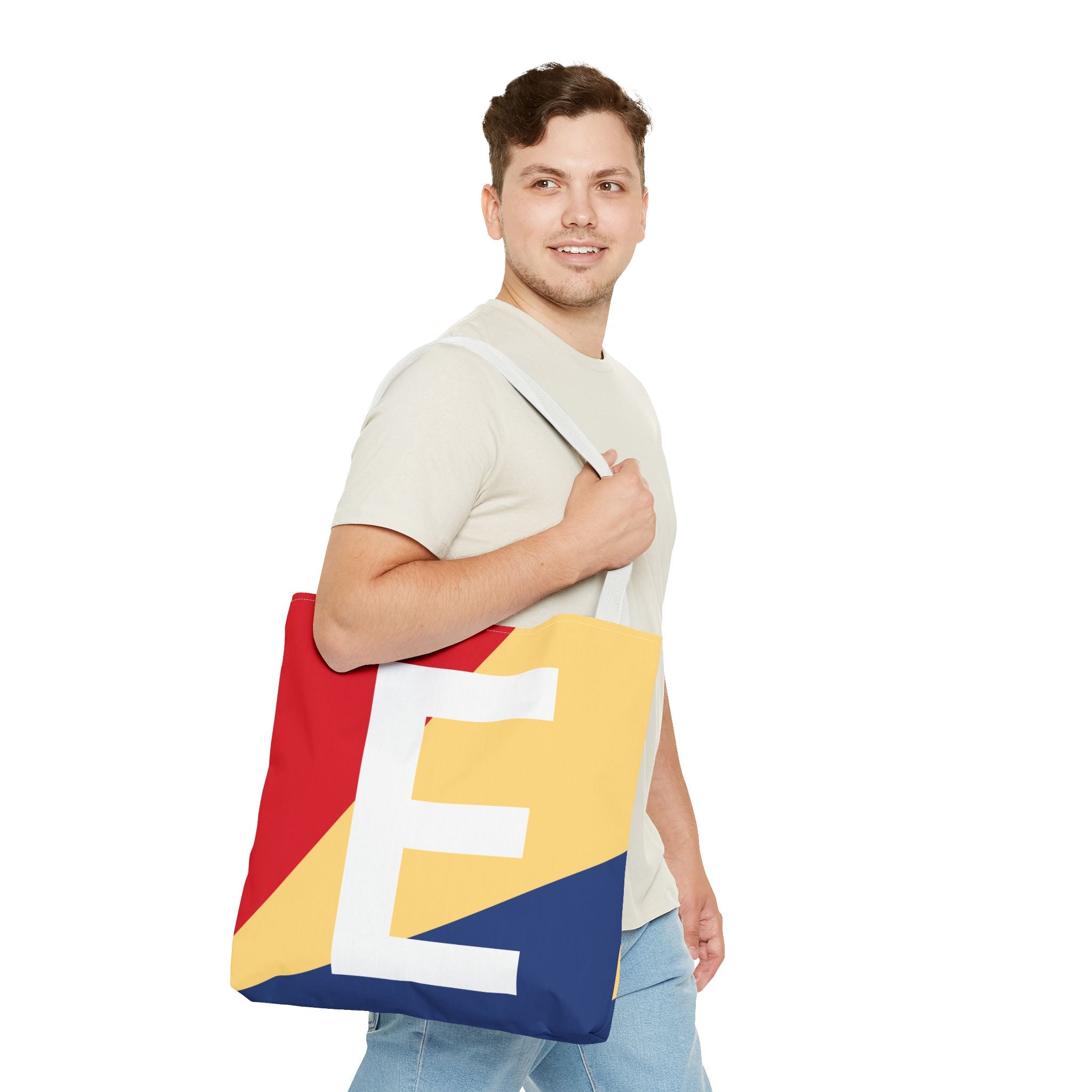 Monogram 'E' Colorblock Tote Bag — Personalized Initial E Shoulder Tote