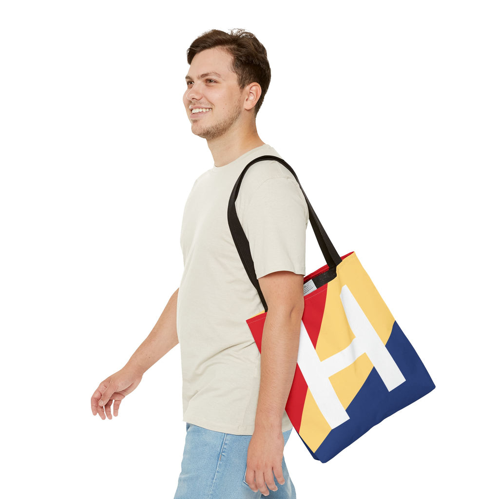 Monogram 'H' Colorblock Tote Bag — Personalized Initial H Shoulder Tote