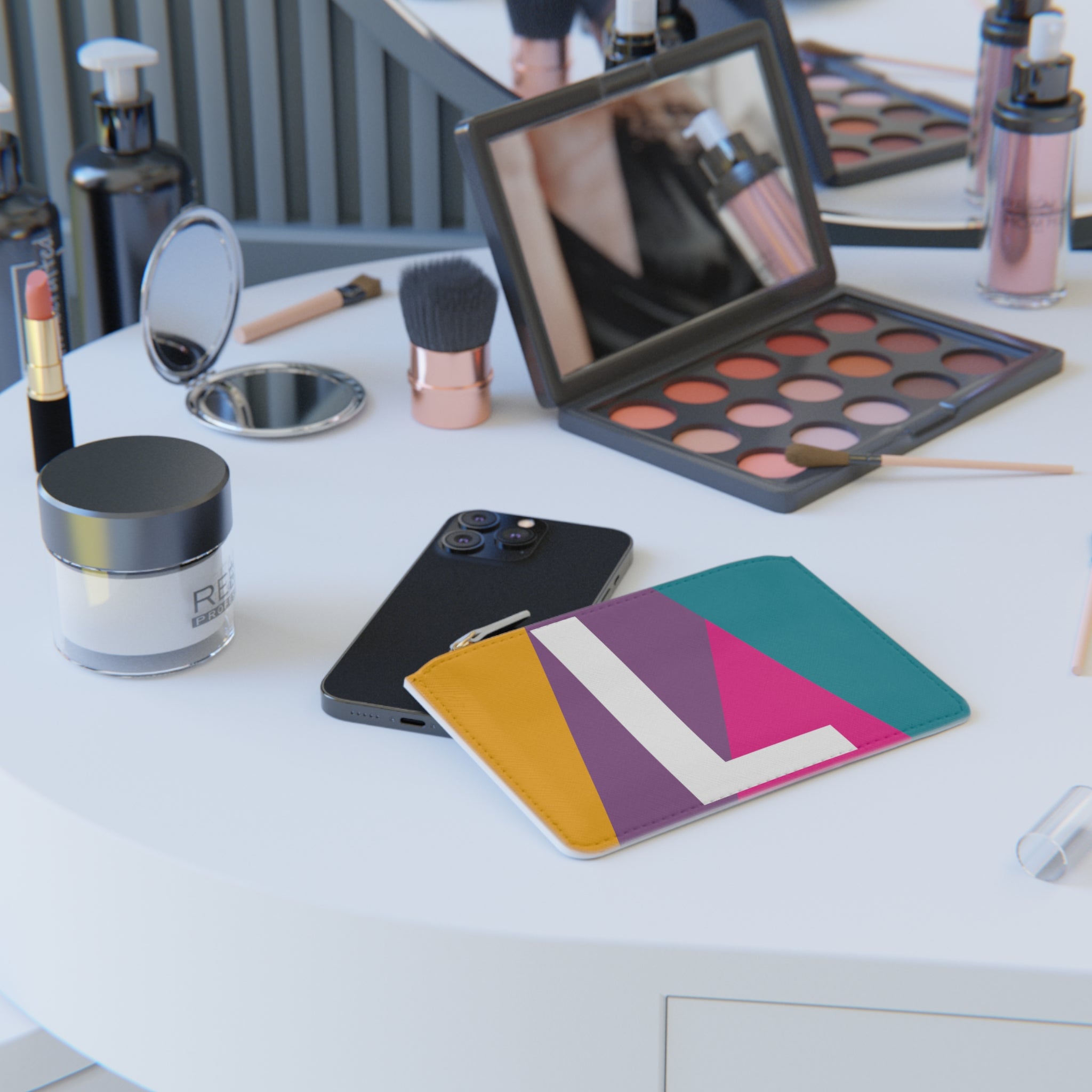 Initial L Mini Clutch — Colorblock Monogram Wristlet Wallet