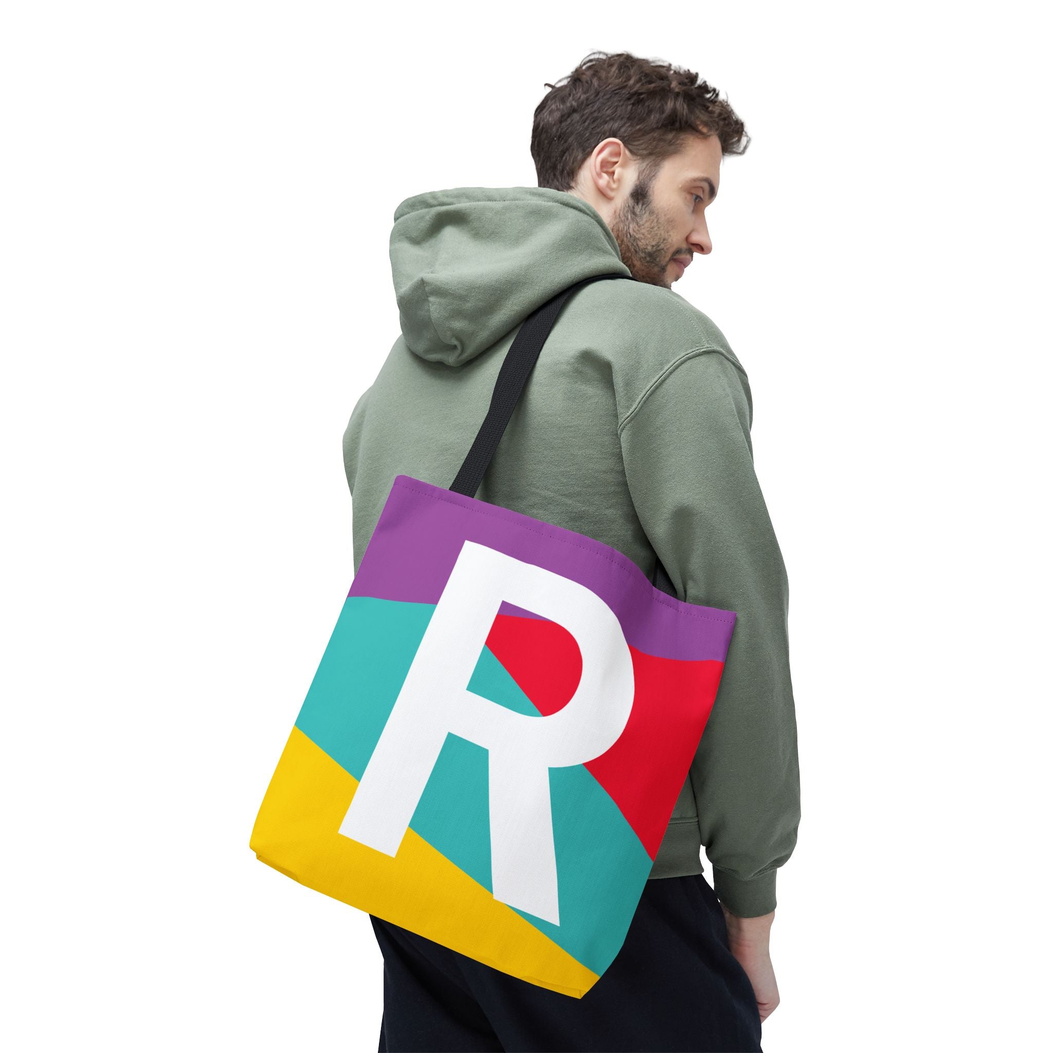 Monogram 'R' Colorblock Tote Bag — Personalized Initial R Shoulder Tote