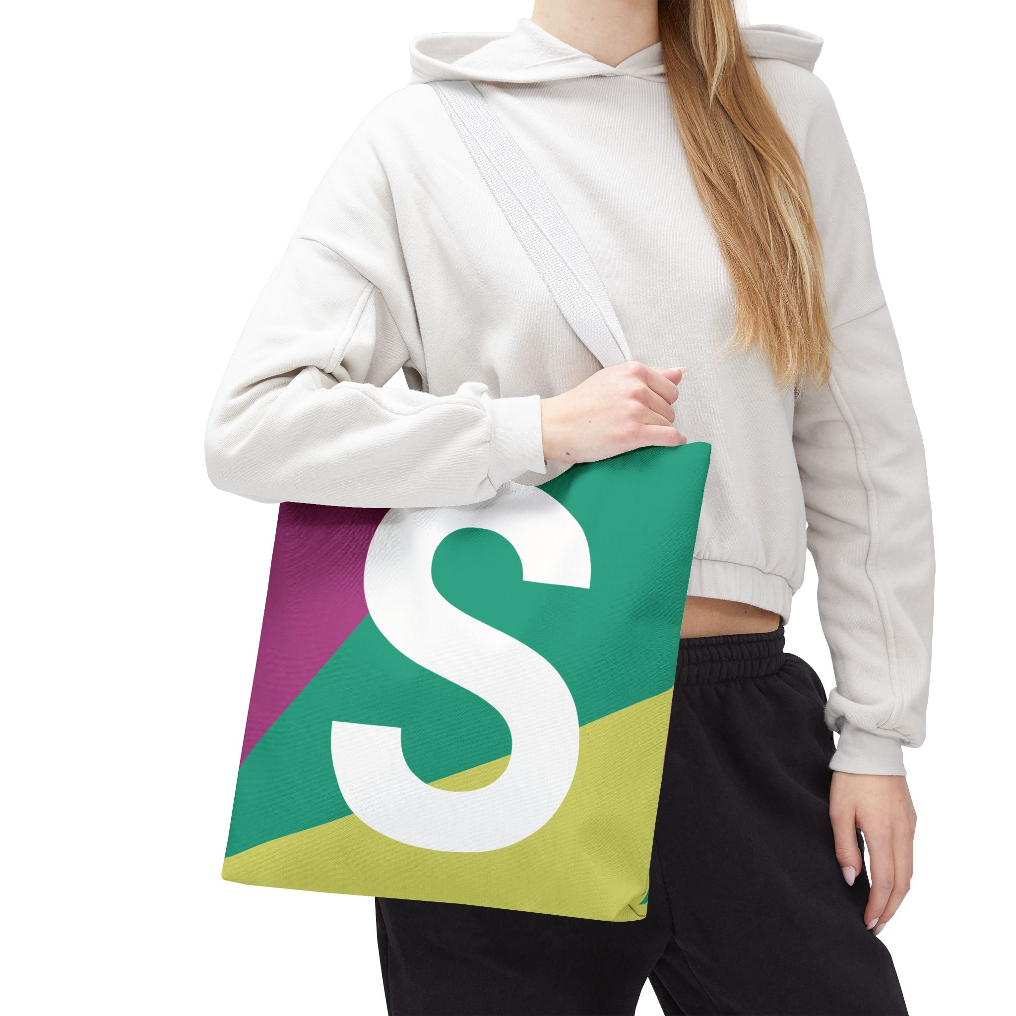 Monogram 'S' Colorblock Tote Bag — Personalized Initial S Shoulder Tote