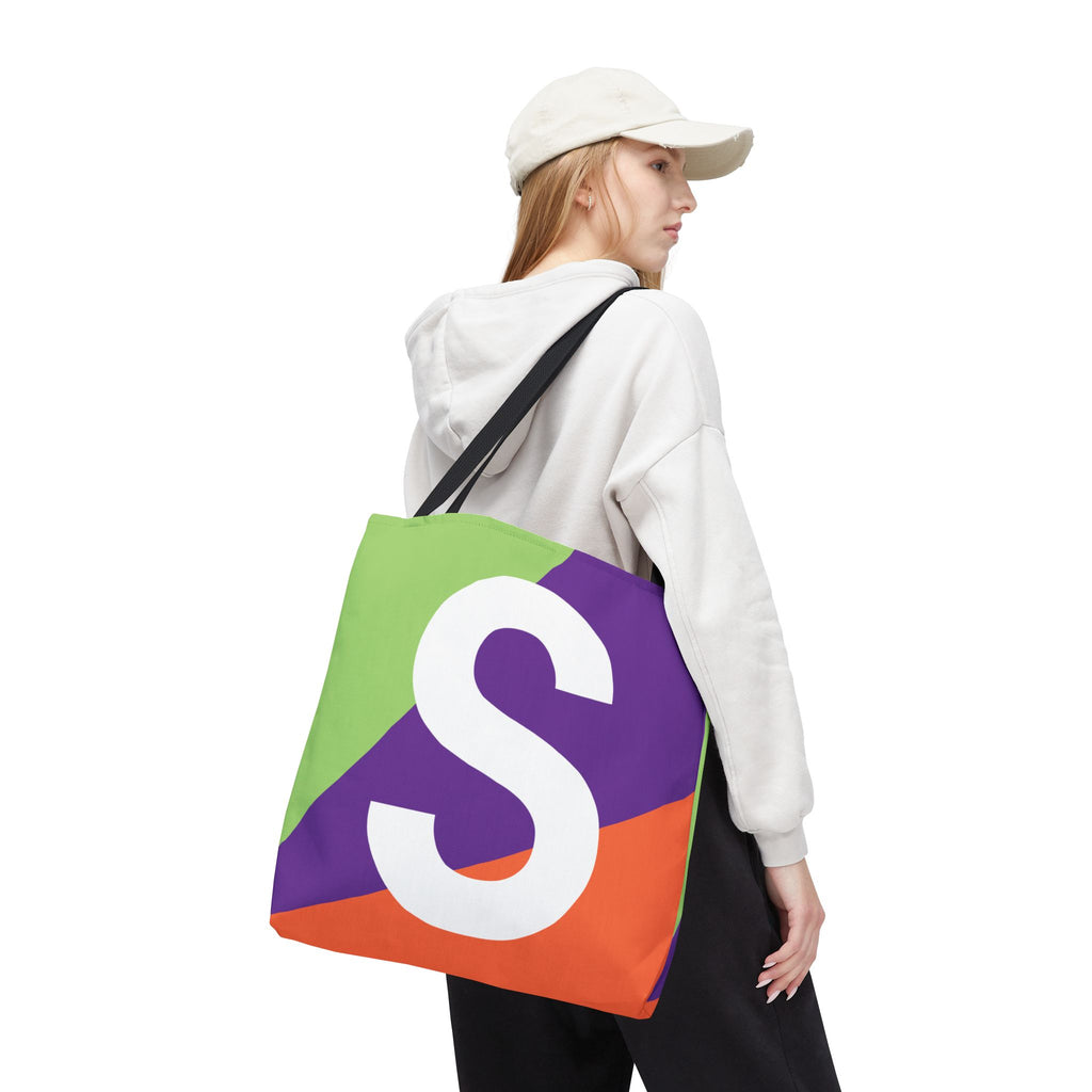 Monogram 'S' Colorblock Tote Bag — Personalized Initial S Shoulder Tote
