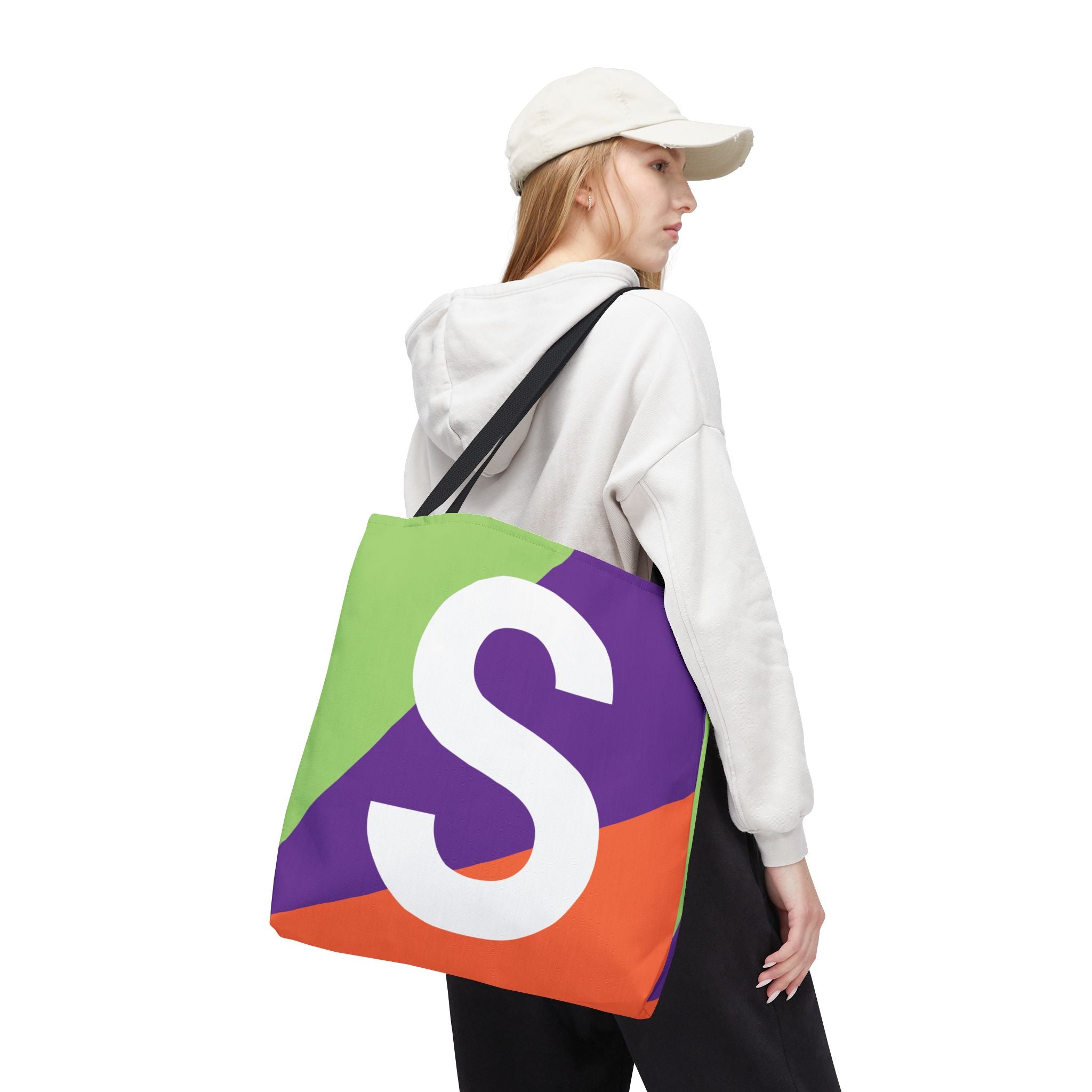 Monogram 'S' Colorblock Tote Bag — Personalized Initial S Shoulder Tote