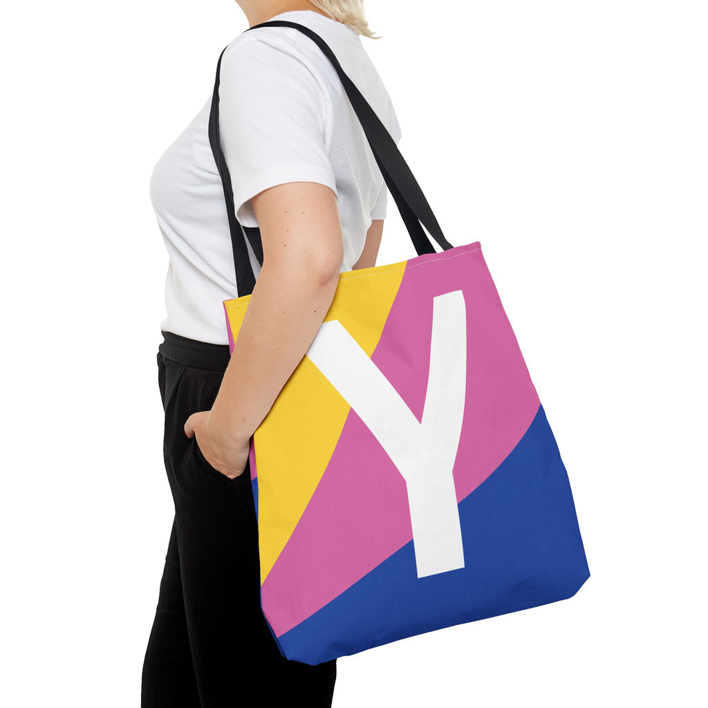 Monogram 'Y' Colorblock Tote Bag — Personalized Initial Y Shoulder Tote
