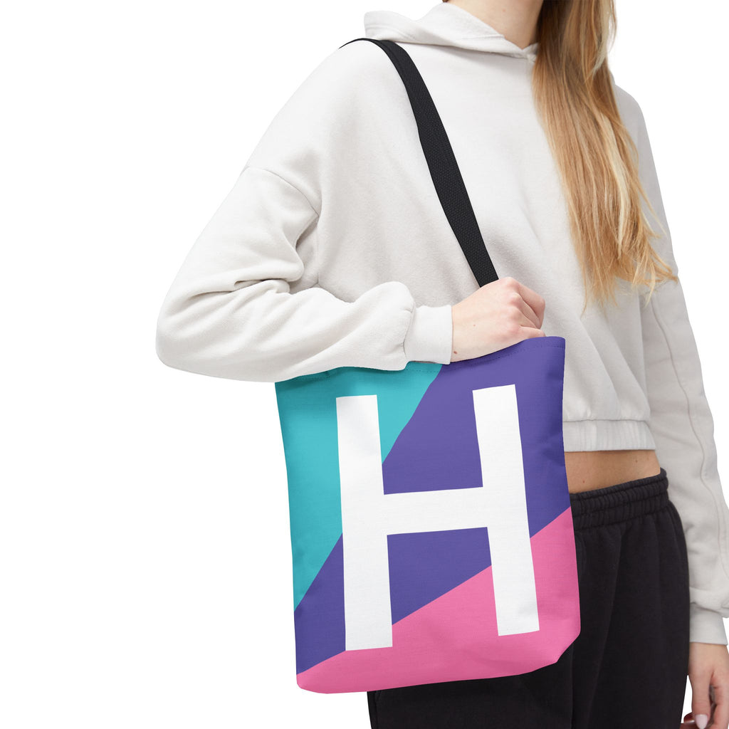 Monogram 'H' Colorblock Tote Bag — Personalized Initial H Shoulder Tote