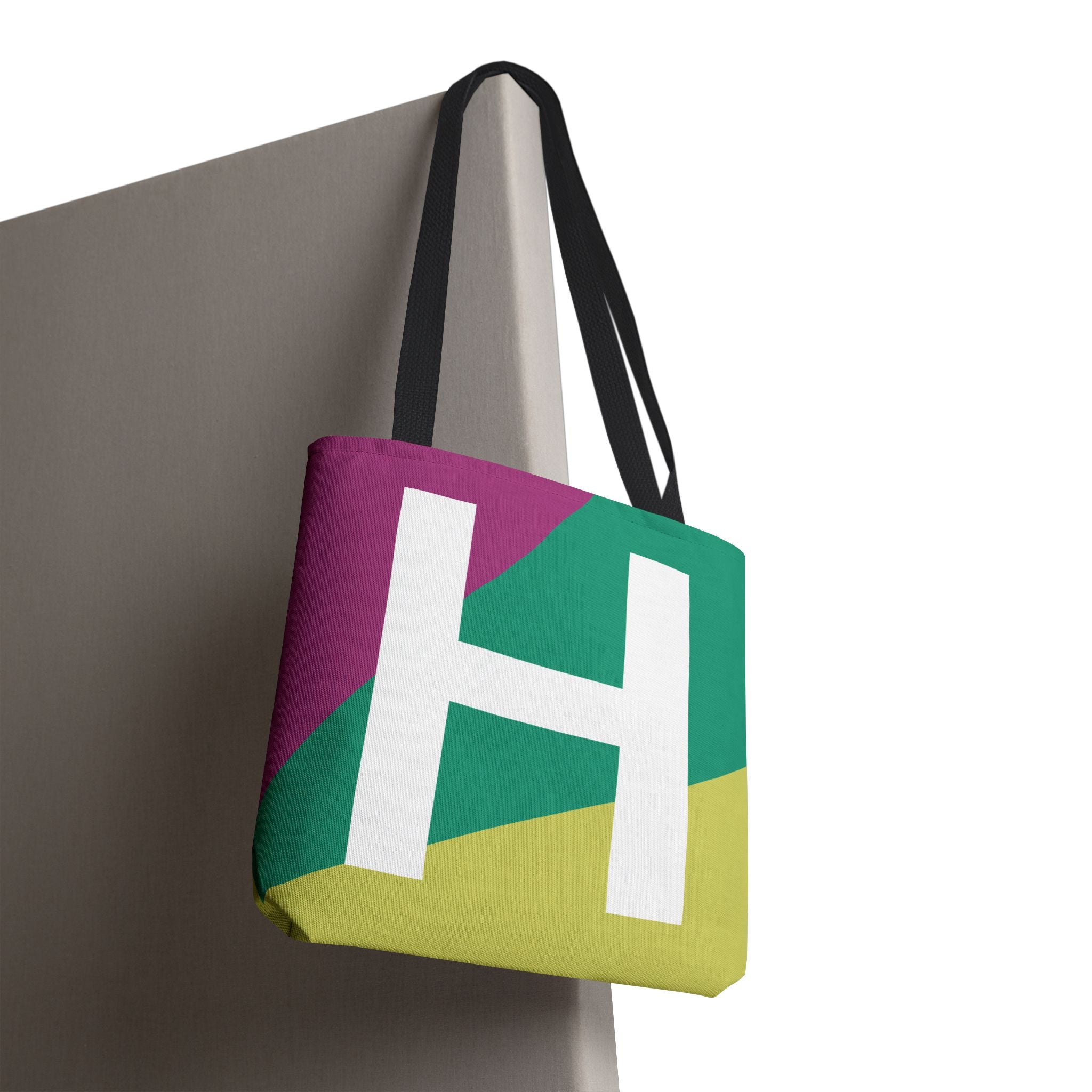 Monogram 'H' Colorblock Tote Bag — Personalized Initial H Shoulder Tote