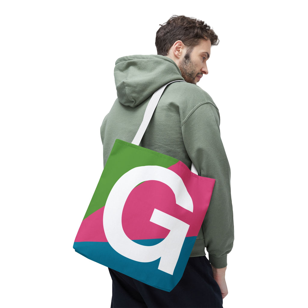 Monogram 'G' Colorblock Tote Bag — Personalized Initial G Shoulder Tote