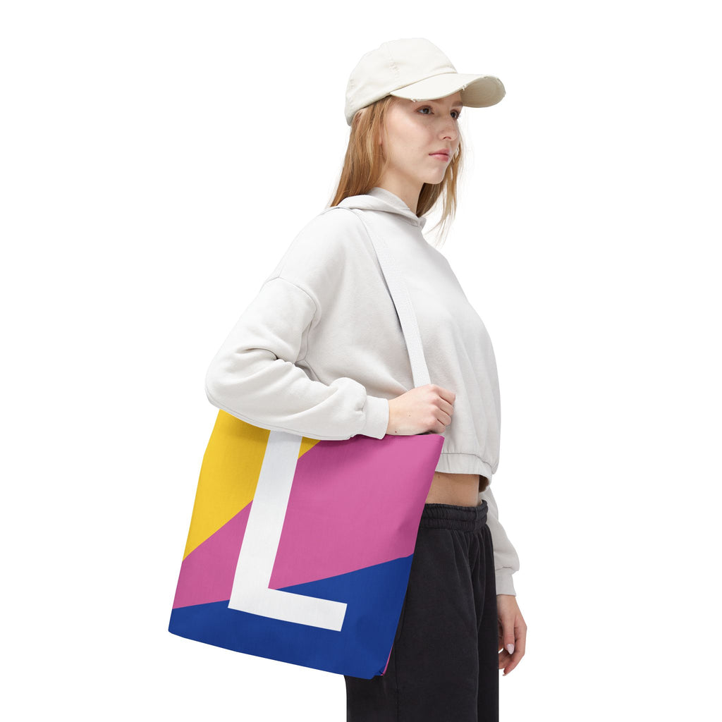 Monogram 'L' Colorblock Tote Bag — Personalized Initial L Shoulder Tote