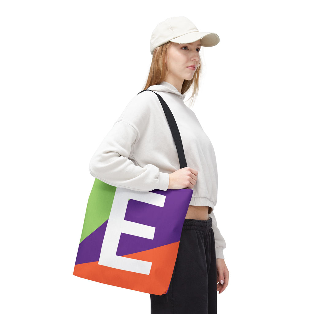 Monogram 'E' Colorblock Tote Bag — Personalized Initial E Shoulder Tote