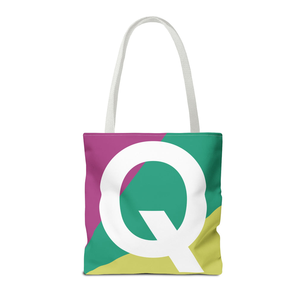 Monogram 'Q' Colorblock Tote Bag — Personalized Initial Q Shoulder Tote