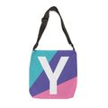 Initial Letter 'Y' Colorblock Adjustable Tote Bag — Monogram Alphabet Shoulder Bag