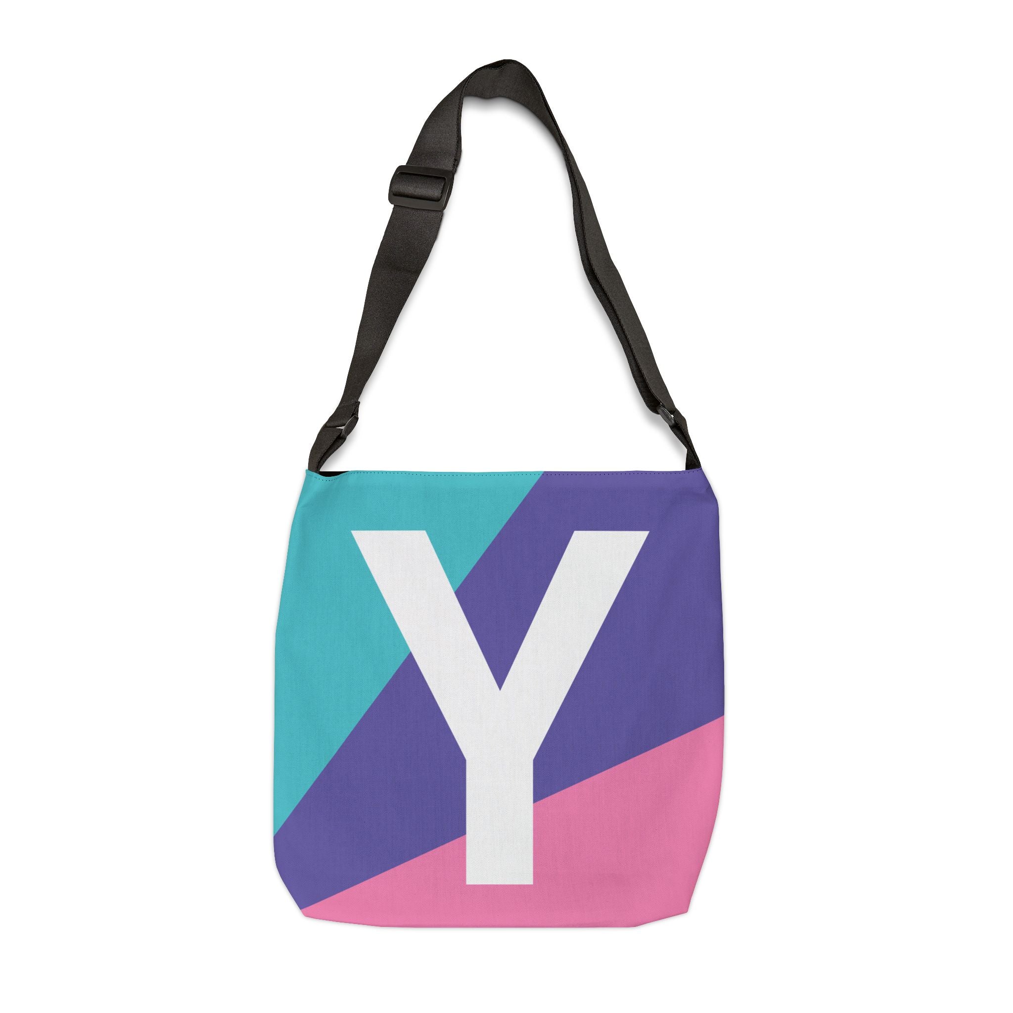 Initial Letter 'Y' Colorblock Adjustable Tote Bag — Monogram Alphabet Shoulder Bag