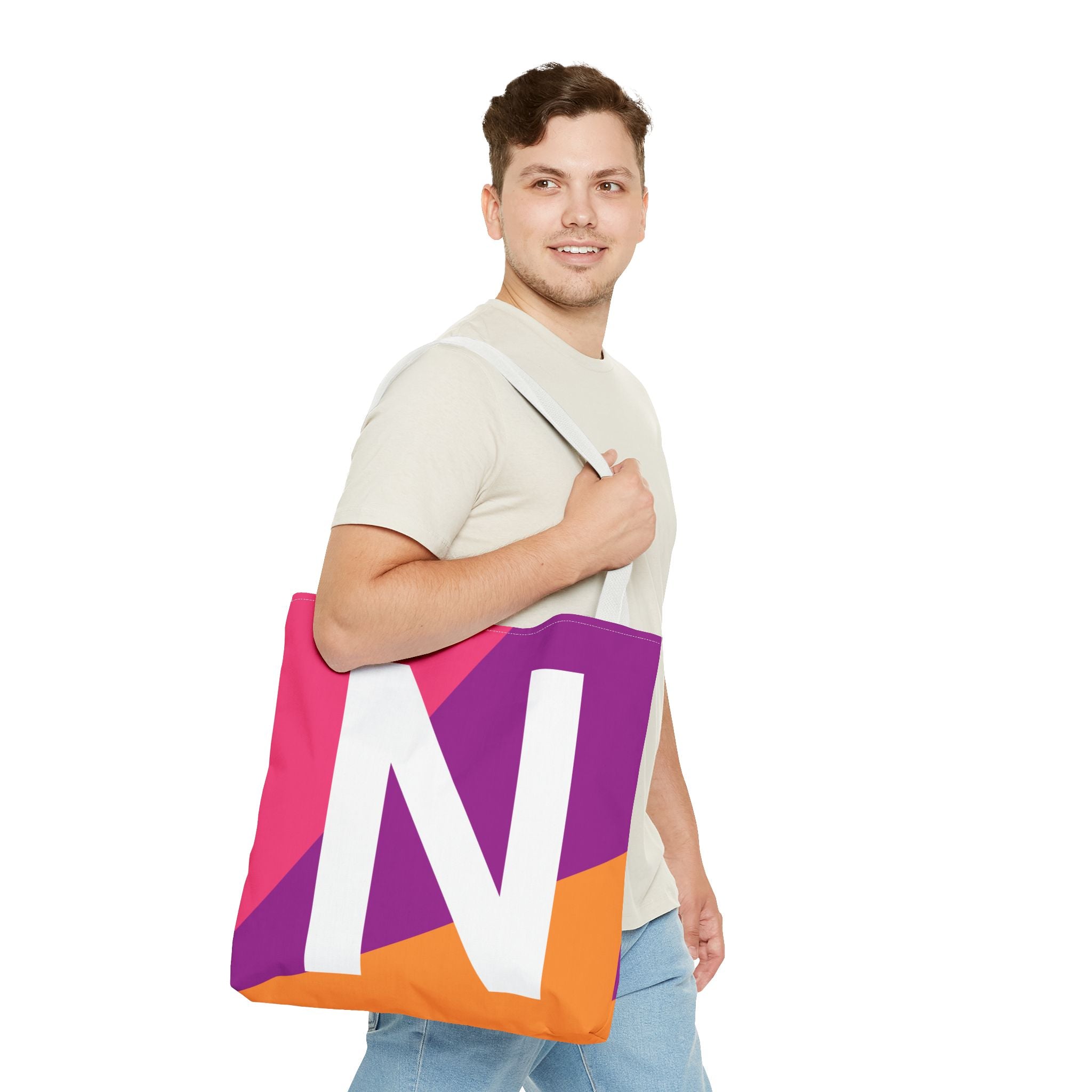 Monogram 'N' Colorblock Tote Bag — Personalized Initial N Shoulder Tote