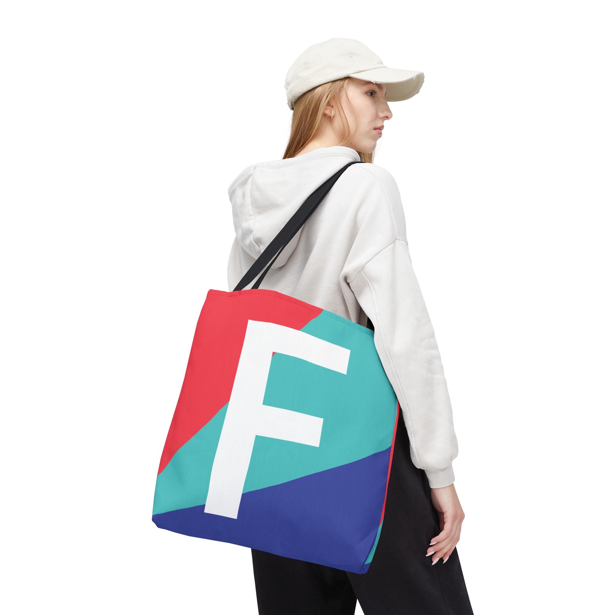 Monogram 'F' Colorblock Tote Bag — Personalized Initial F Shoulder Tote