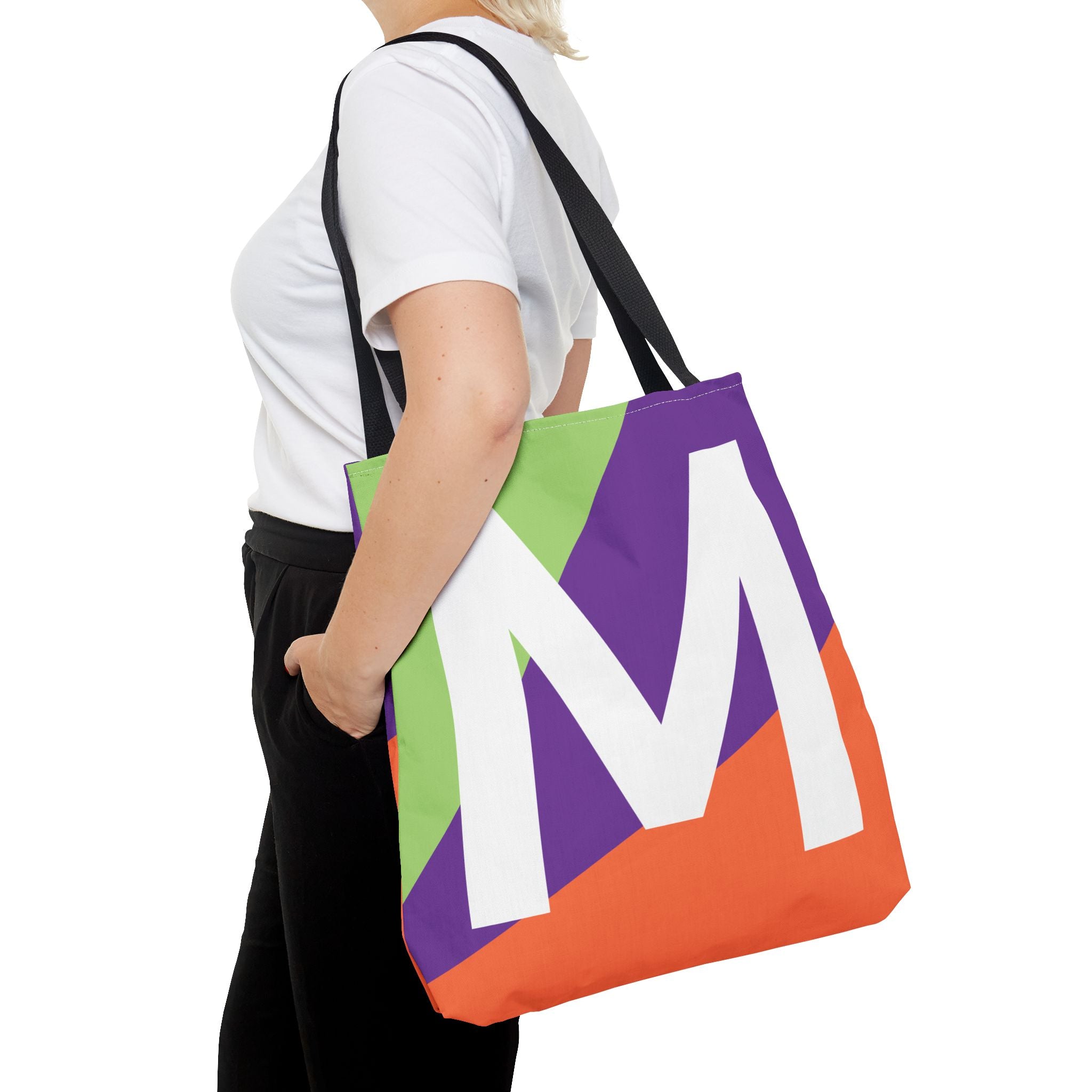 Monogram 'M' Colorblock Tote Bag — Personalized Initial M Shoulder Tote
