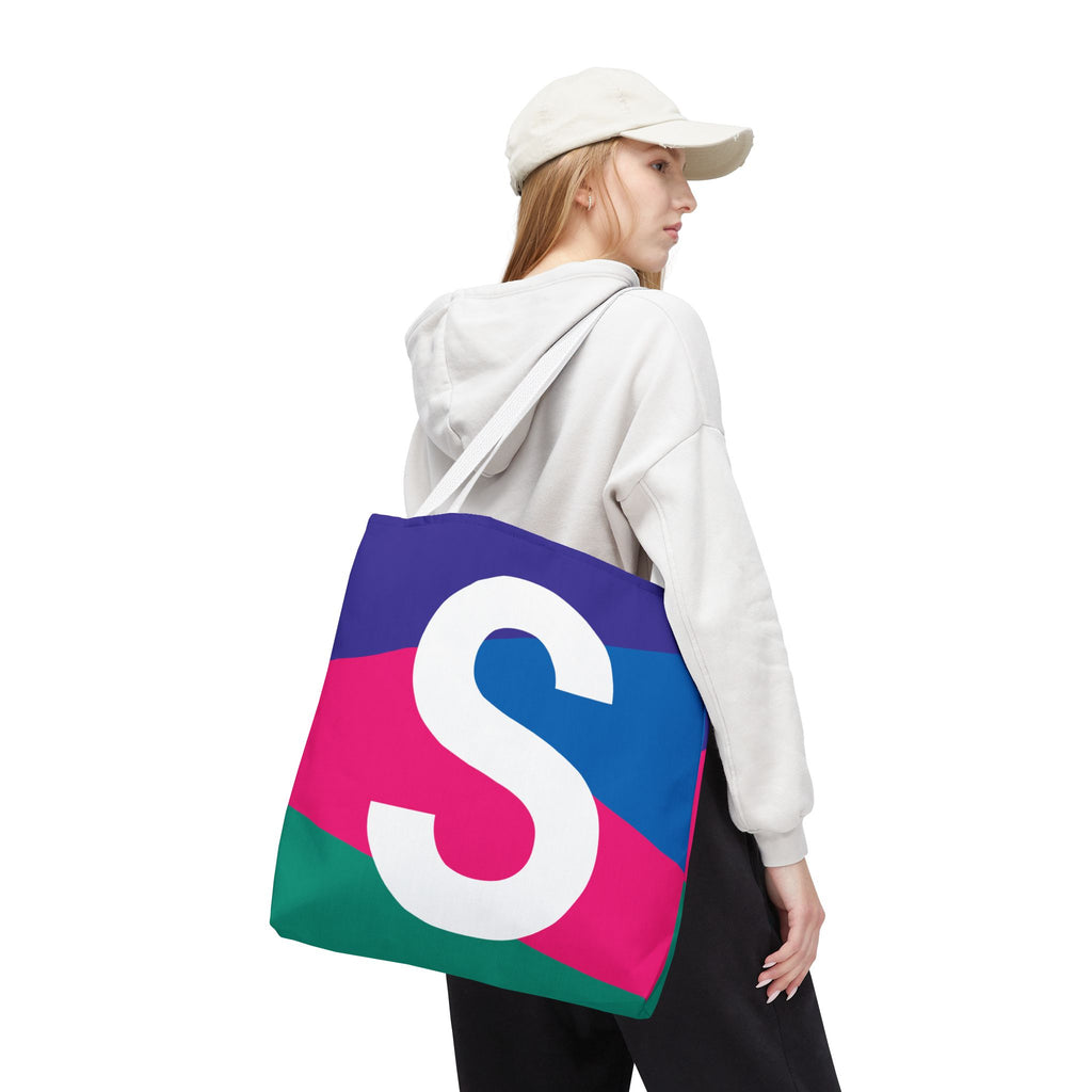 Monogram 'S' Colorblock Tote Bag — Personalized Initial S Shoulder Tote