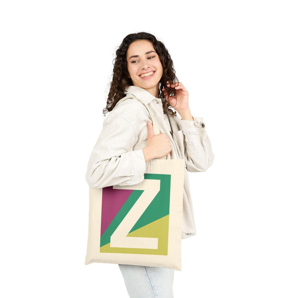Initial Z Colorblock Canvas Tote Bag — Monogram Letter Z Reusable Grocery Tote