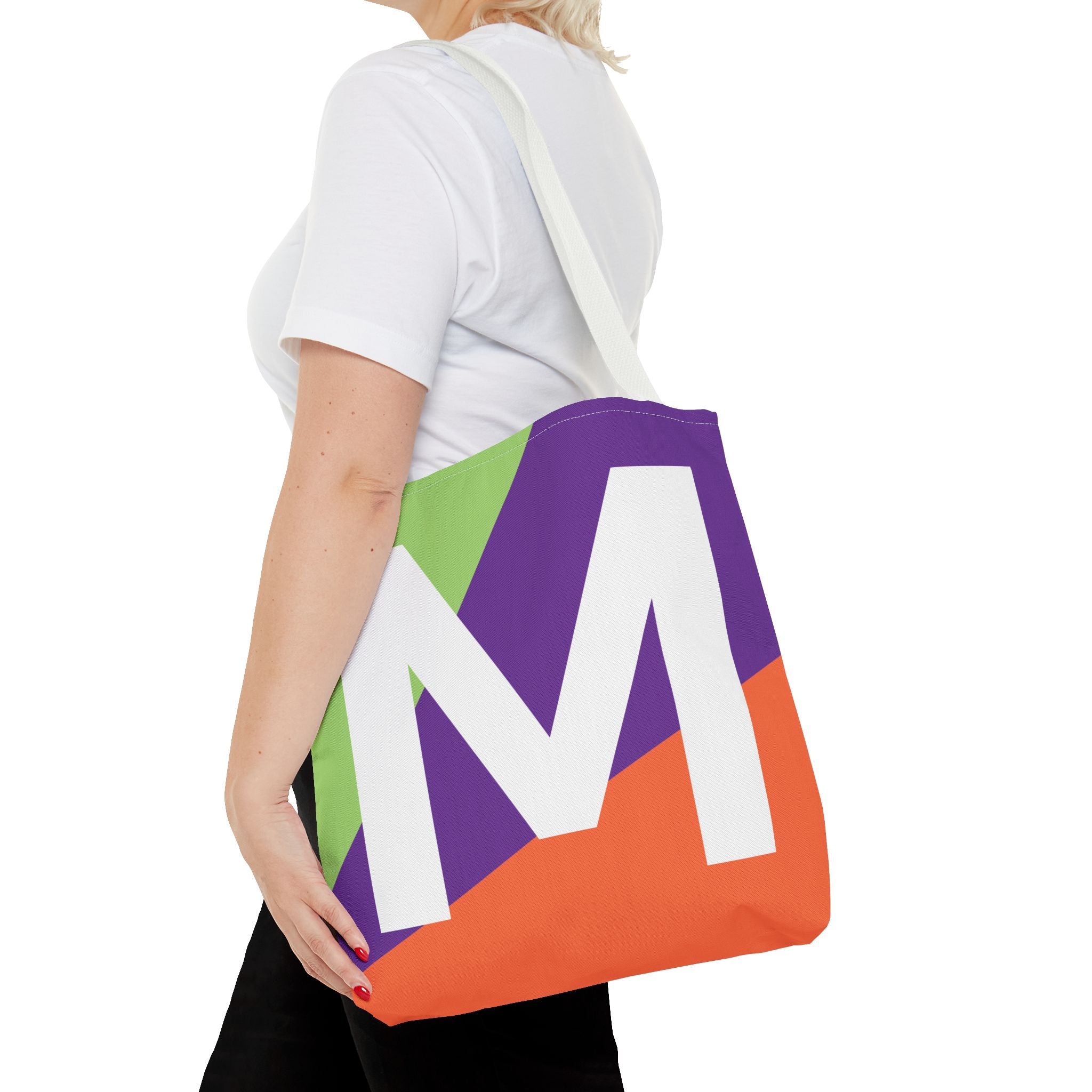 Monogram 'M' Colorblock Tote Bag — Personalized Initial M Shoulder Tote